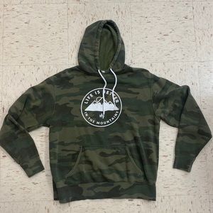 “Life is Better in the Mountains” comfy, camo hoodie from a Montana boutique